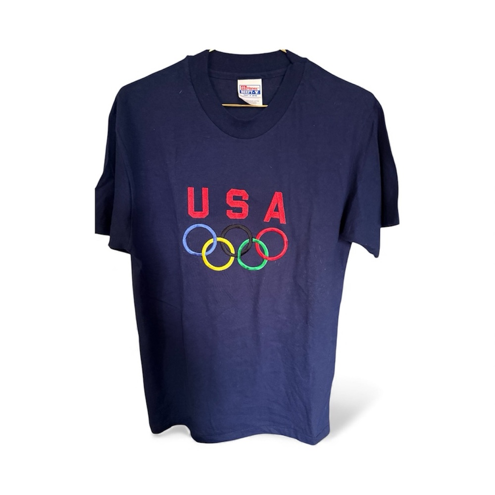 Hanes Beefy Atlanta Summer 1990’s Navy Blue USA Olympic Tee NWOT Sz M